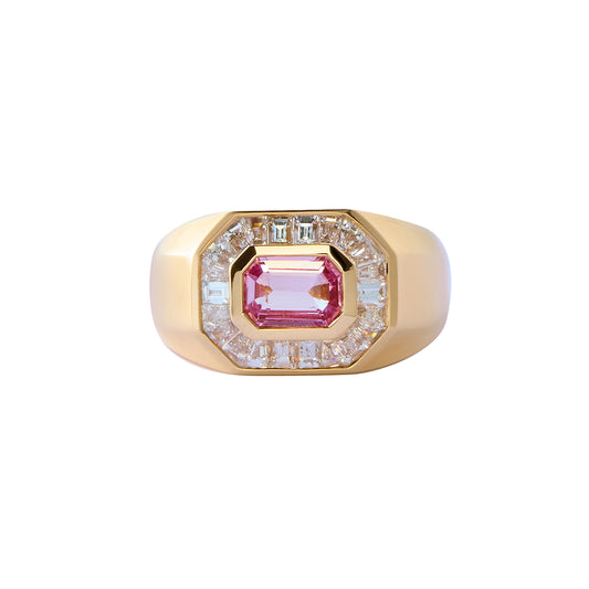Pink Sapphire and Diamond Baguette Champion Ring - Main Img