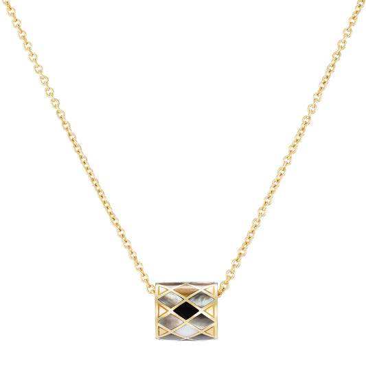 Black Onyx, White Onyx, Grey Mother of Pearl, and Tigers Eye Tile Inlay Pendant Necklace - Main Img