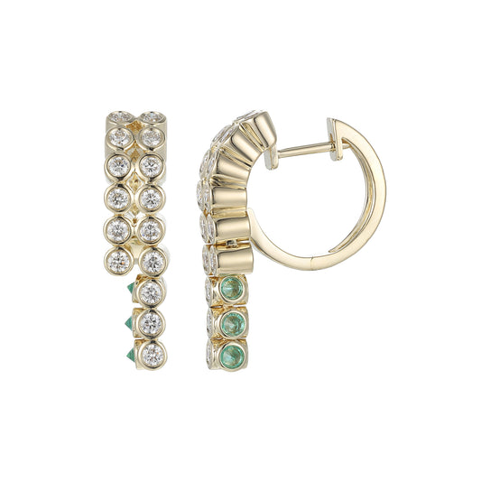 Diamond and Emerald Tubbo Sideway Earrings - Main Img