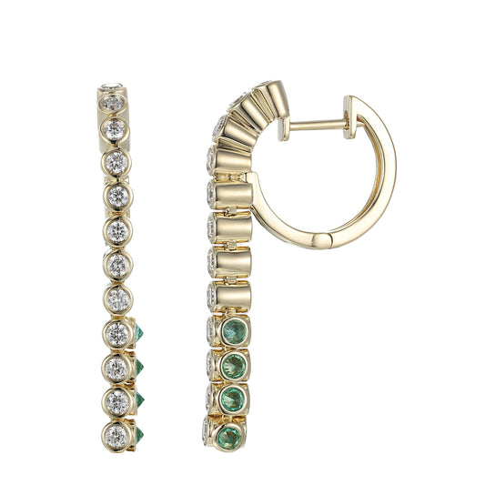 Diamond and Emerald Long Tubbo Sideway Earrings - Main Img