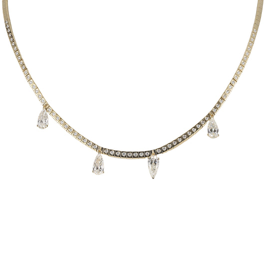 Diamond 4 Drop Leggo Fringe Necklace - Main Img
