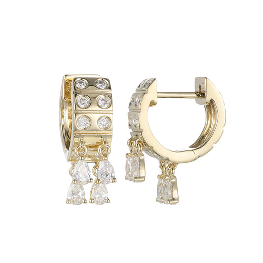 Diamond Mini Fringe Leggo Huggie Earrings - Main Img