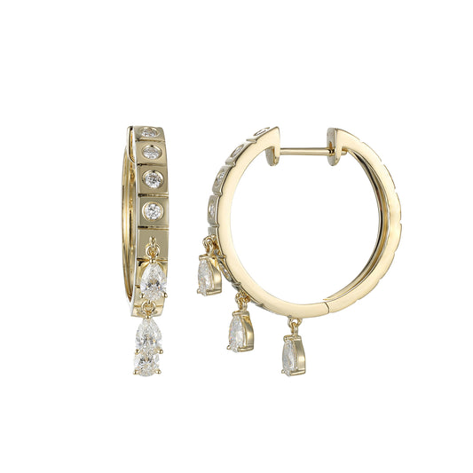 Diamond Small Fringe Leggo Huggie Earrings - Main Img