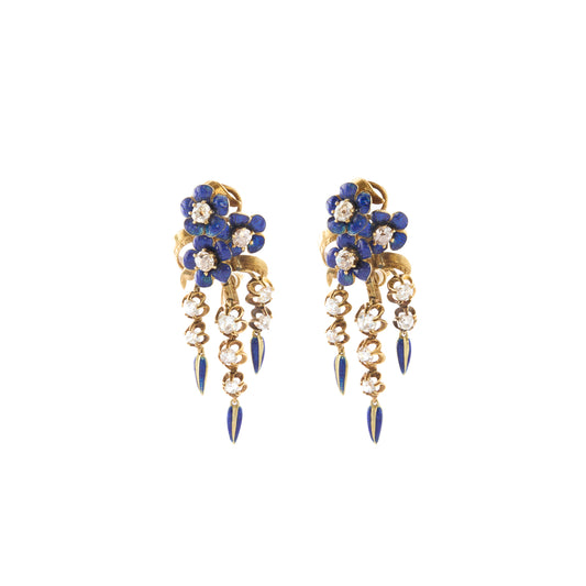 Floral Cluster - Blue Enamel and Diamond - Main Img