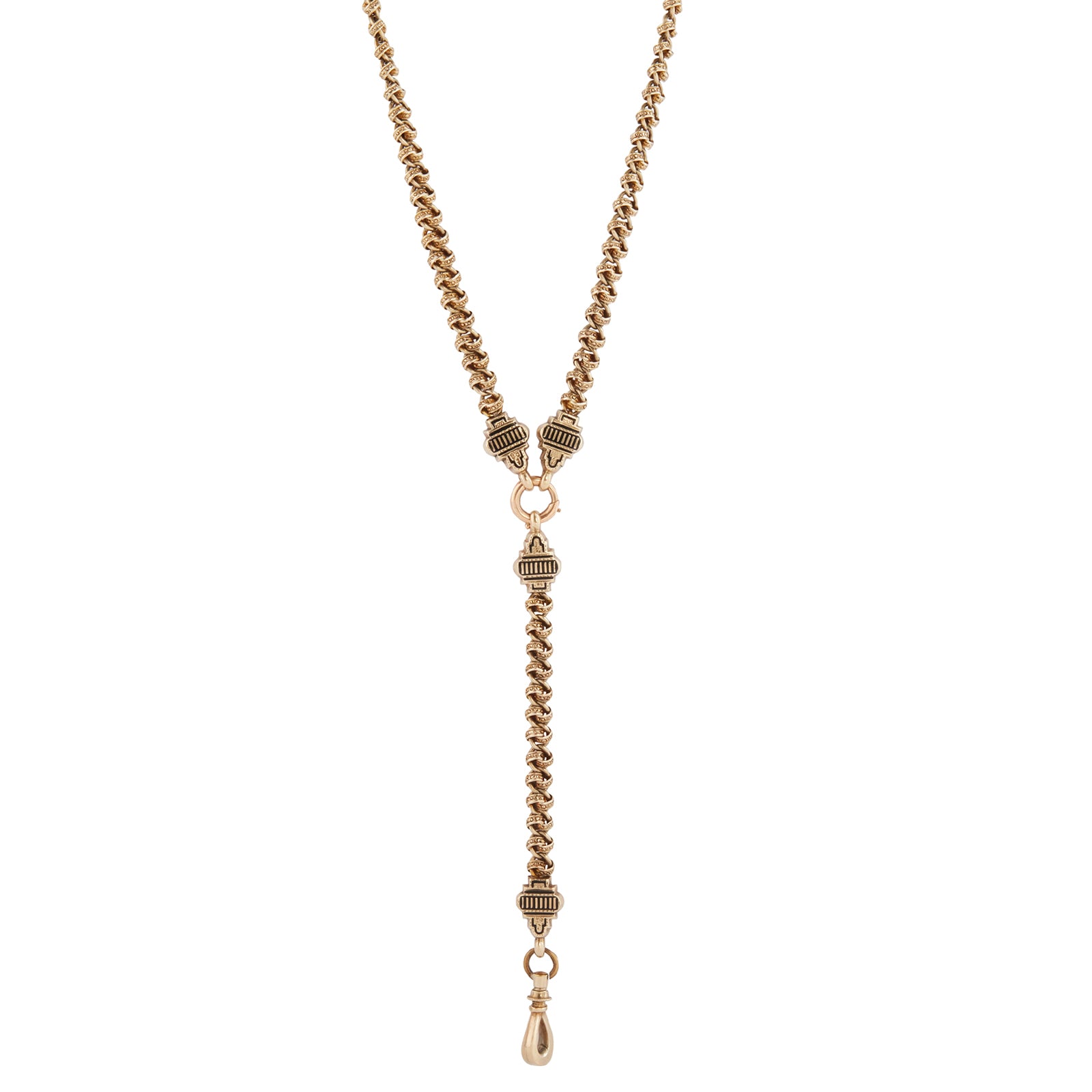 Antique & Vintage Jewelry Black Enamel Fancy Link Chain Necklace, front view