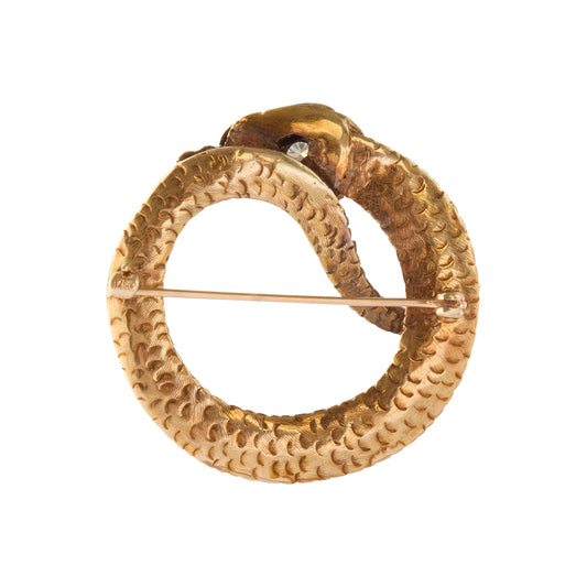 Ouroboros Snake Brooch 14K Yellow Gold