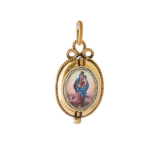 Enamel Virgin Mary Pendant 14K Yellow Gold & Sterling Silver - Main Img