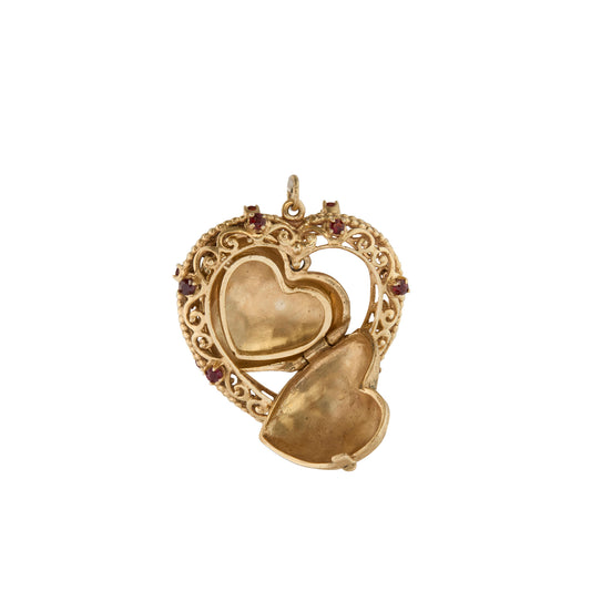 Ruby Openwork Florentine Heart Locket Pendant