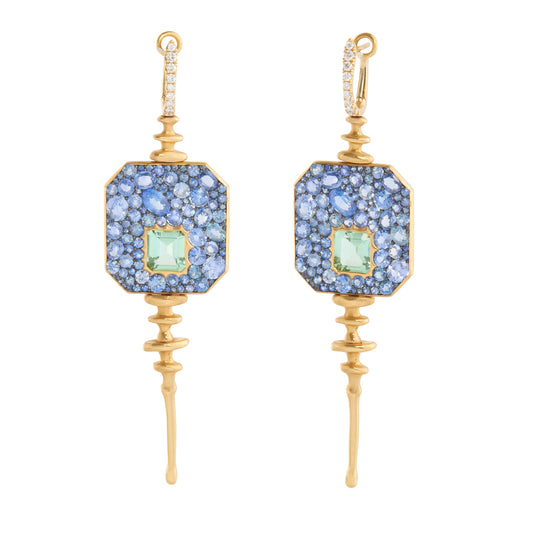 Green Tourmaline Green Sapphire and Diamond Octagonal Chrona Disco Earrings - Main Img
