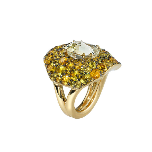 White Sapphire and Yellow Sapphire Topo Ring