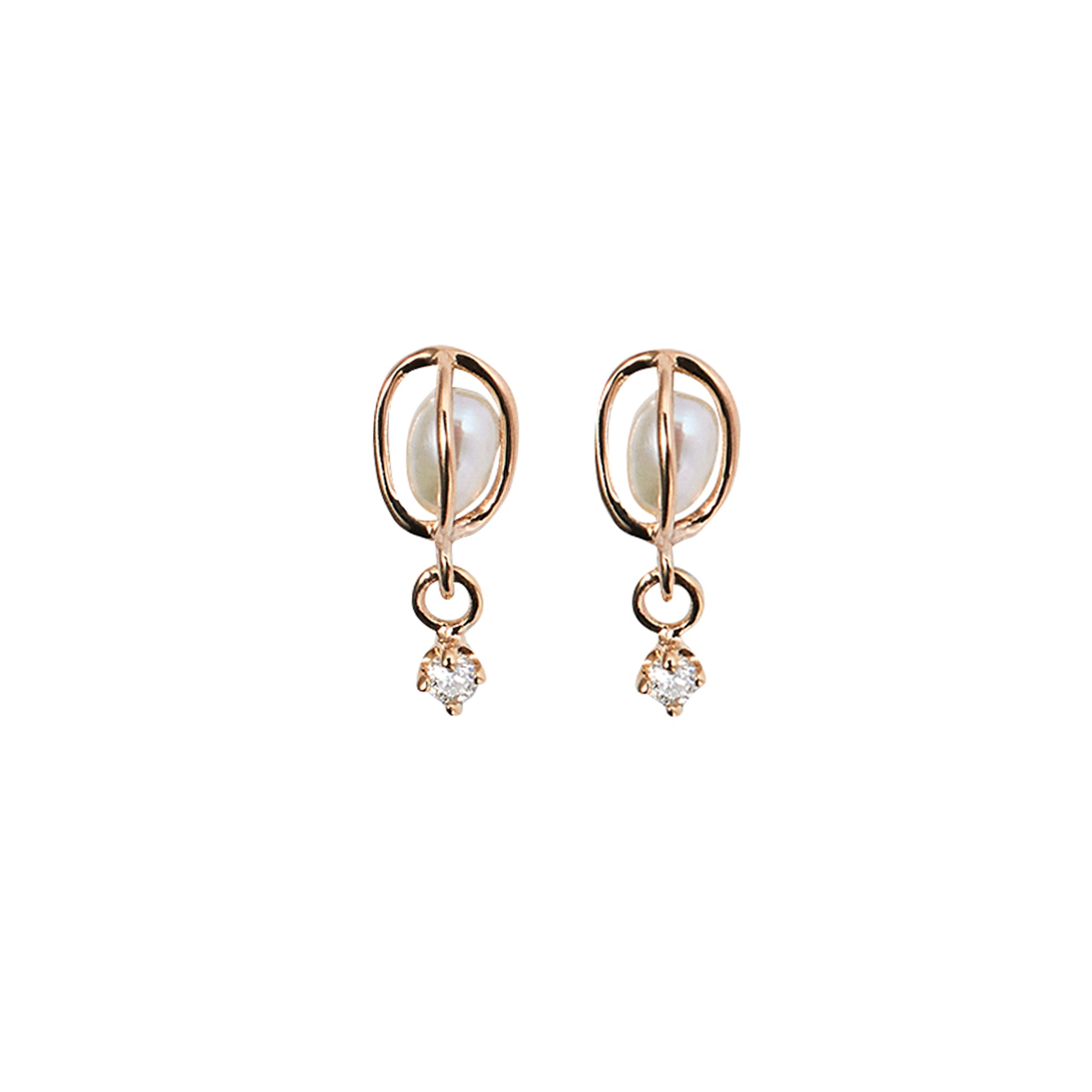 Caged Pearl and Diamond Drop Earring