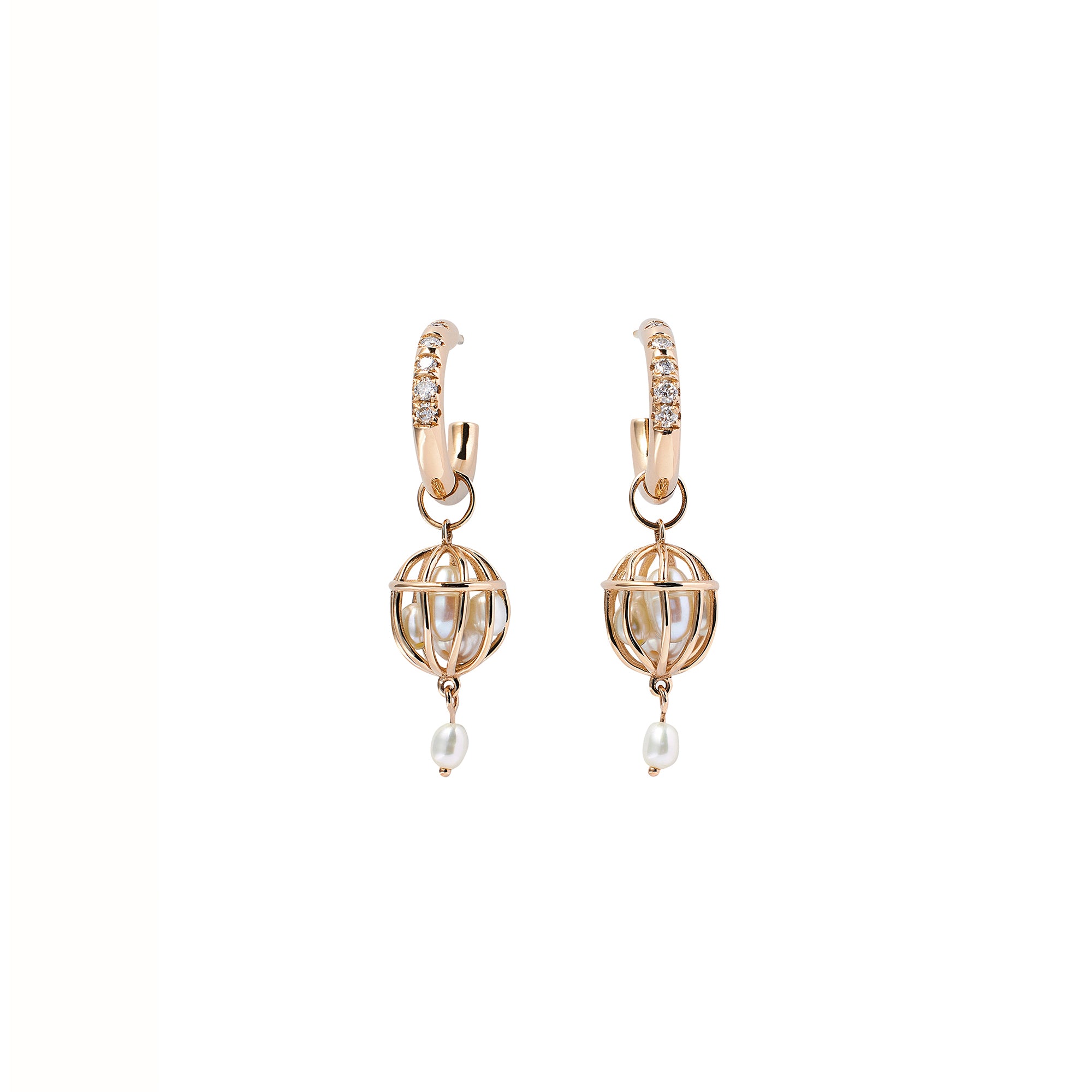 Round Diamond and Pearl Universe Earrings