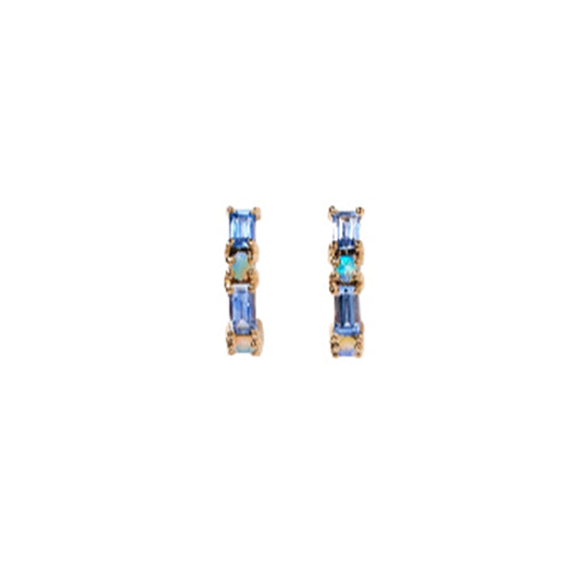 Baguette Light Blue Sapphire and Opal Pillar Hoop Earrings - Main Img