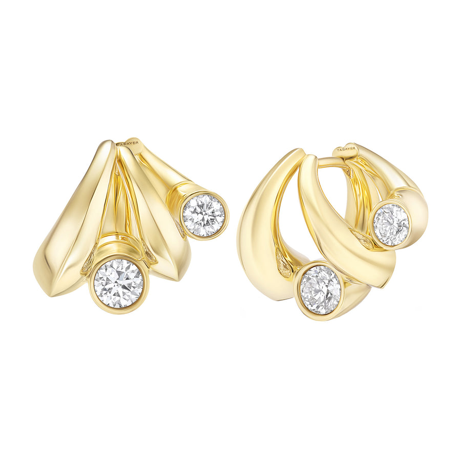 Tabayer Oera Earrings - Yellow Gold and Diamond - Earrings - Broken English Jewelry front and side view