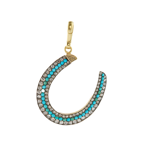 Turquoise and Diamond Vintage Horseshoe Charm - Main Img