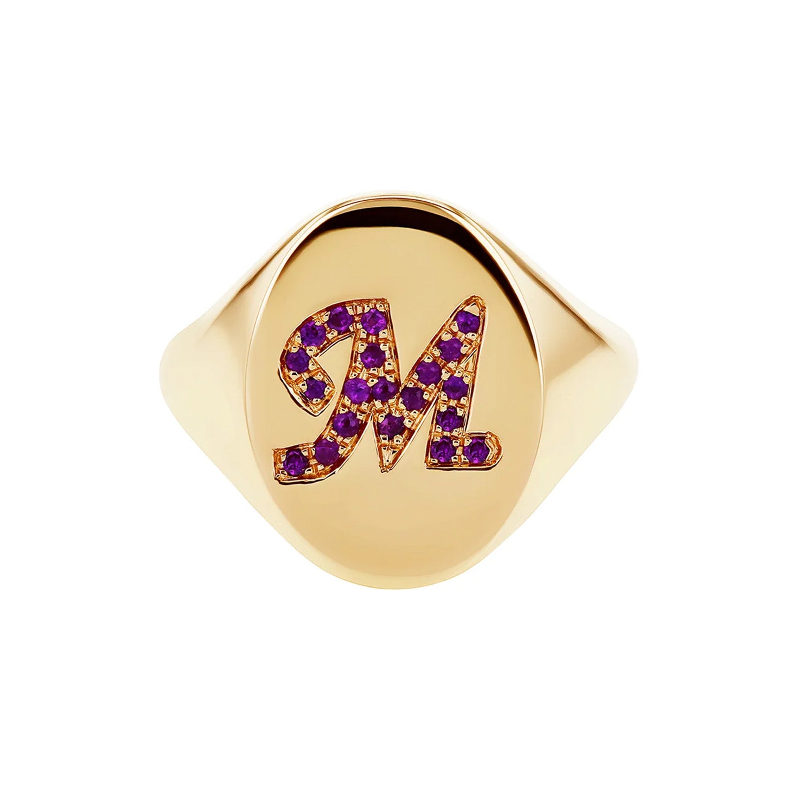 Carbon & Hyde Custom Birthstone Initial Mini Chilla Ring - Yellow Gold - Rings - Broken English Jewelry front view