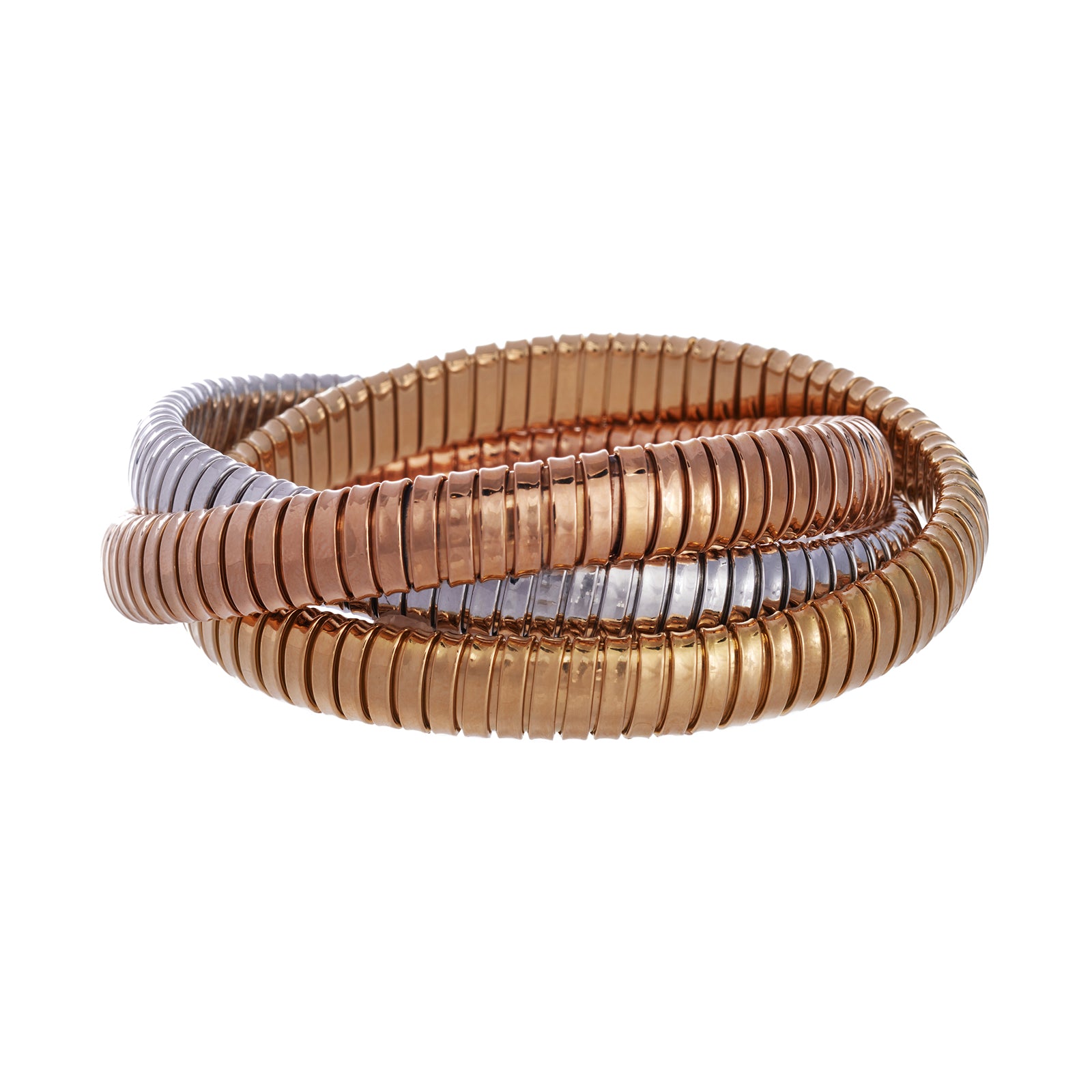 Sidney Garber Rolling Bracelet - 9mm Yellow, Rose & White Gold - Broken English Jewelry