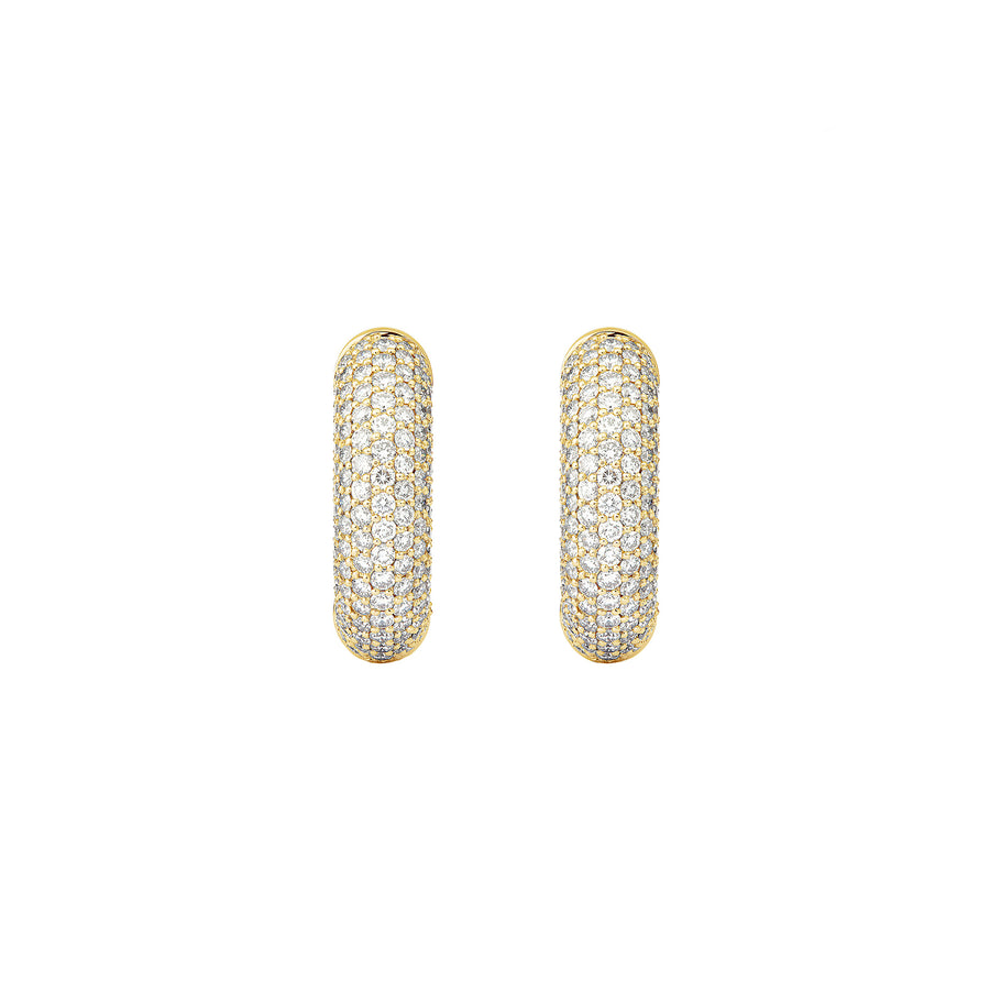 Engelbert Big Pave Diamond Absolute Creoles - Yellow Gold - Earrings - Broken English Jewelry front view