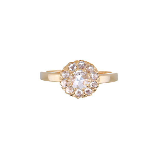 Floral Rose Cut Diamond Ring - Yellow Gold - Main Img