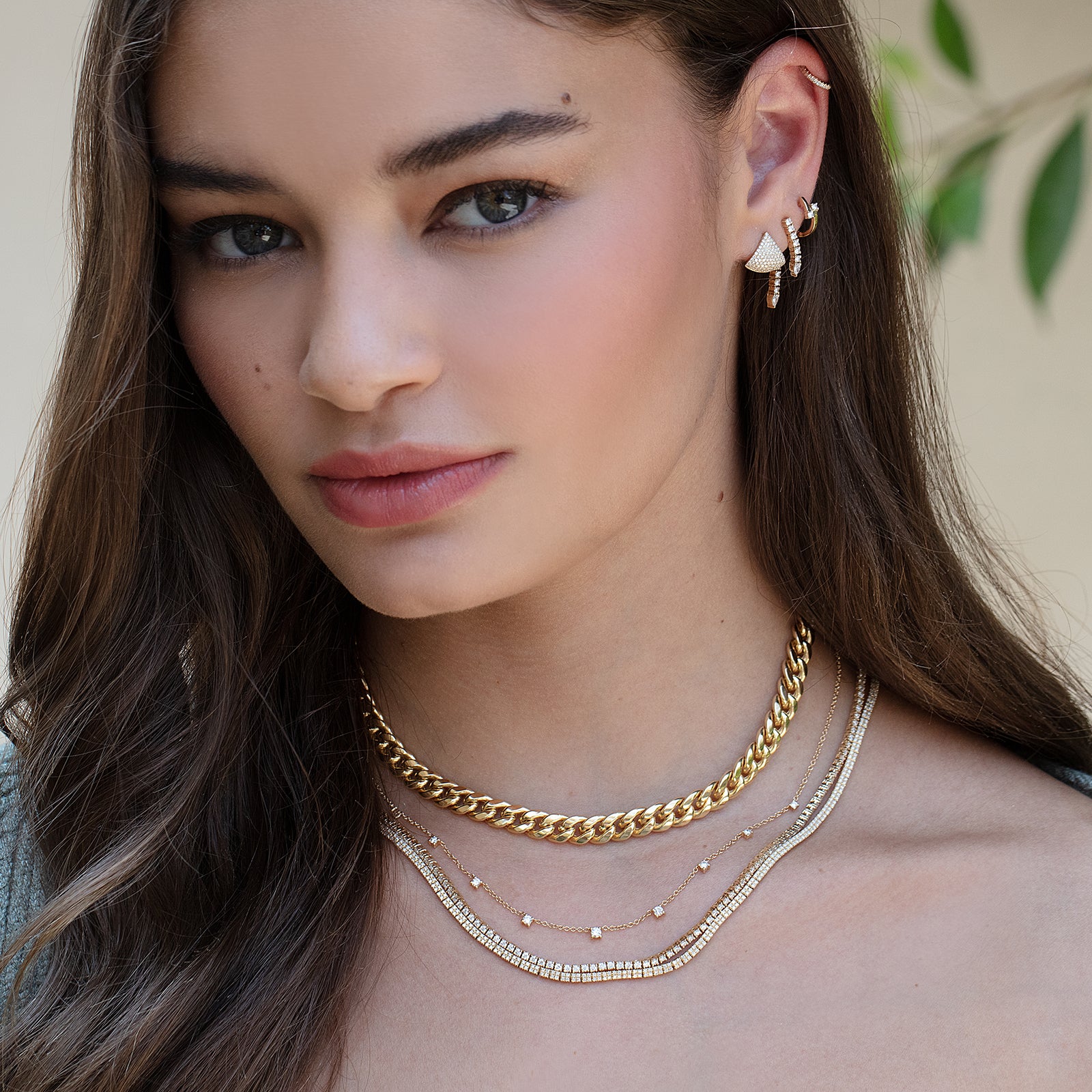 EF Collection Chevron Diamond Studs - Yellow Gold - Broken English Jewelry