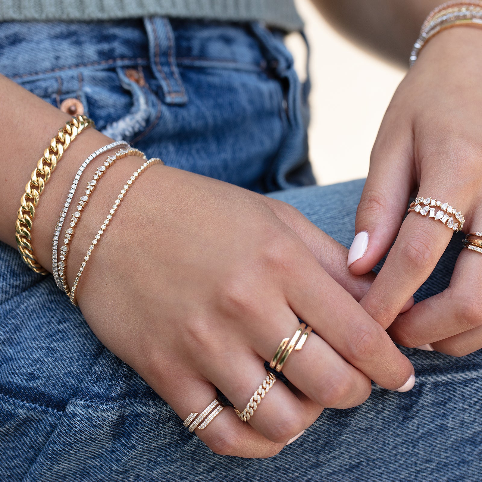 EF Collection Mixed Diamond Eternity Bracelet - Yellow Gold - Bracelets - Broken English Jewelry