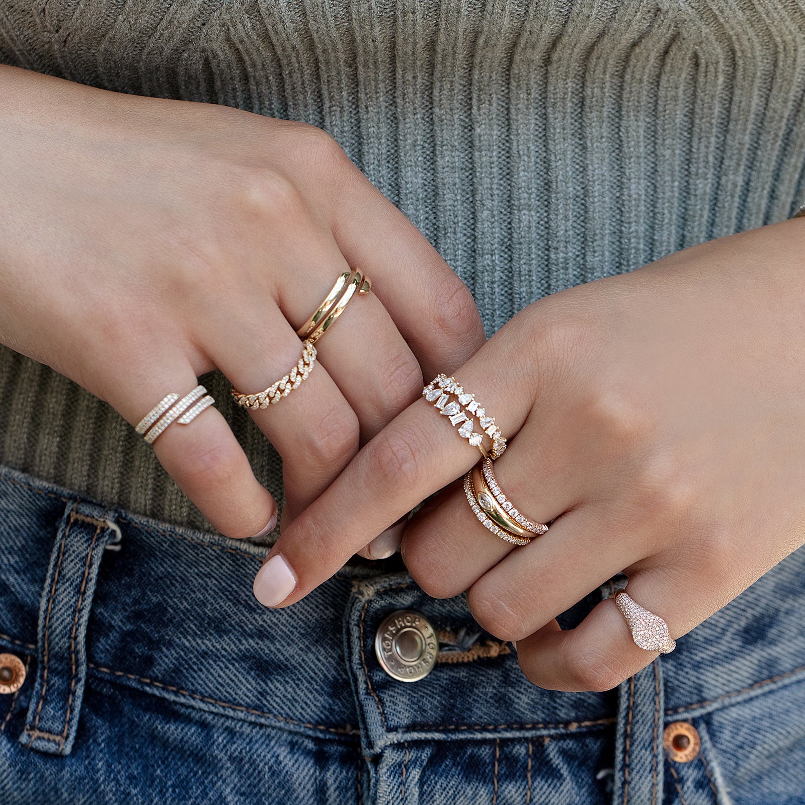 EF Collection Mini Curb Chain Diamond Ring - Rose Gold - Broken English Jewelry
