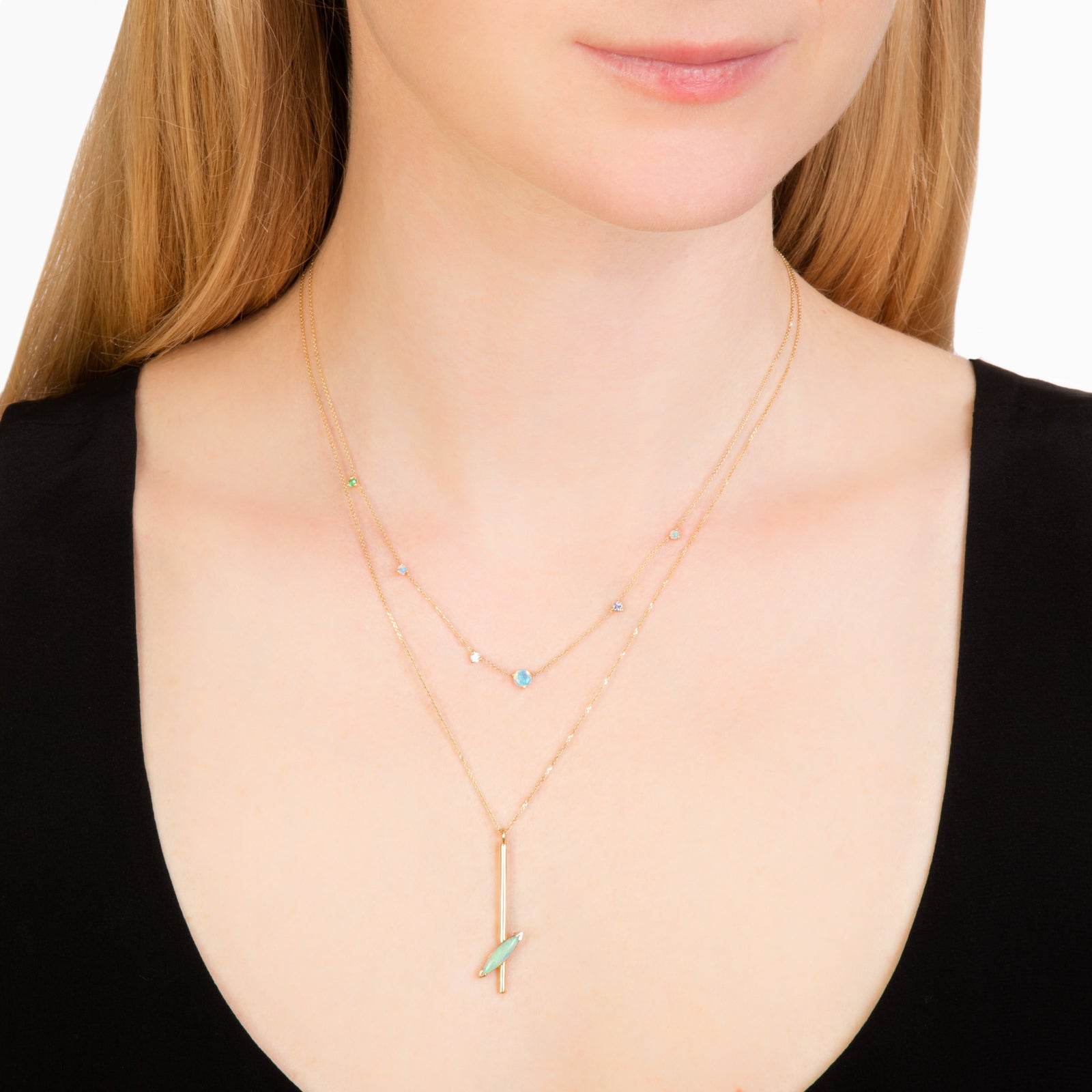 WWAKE Linear Mixed Stone Chain Necklace - Broken English Jewelry