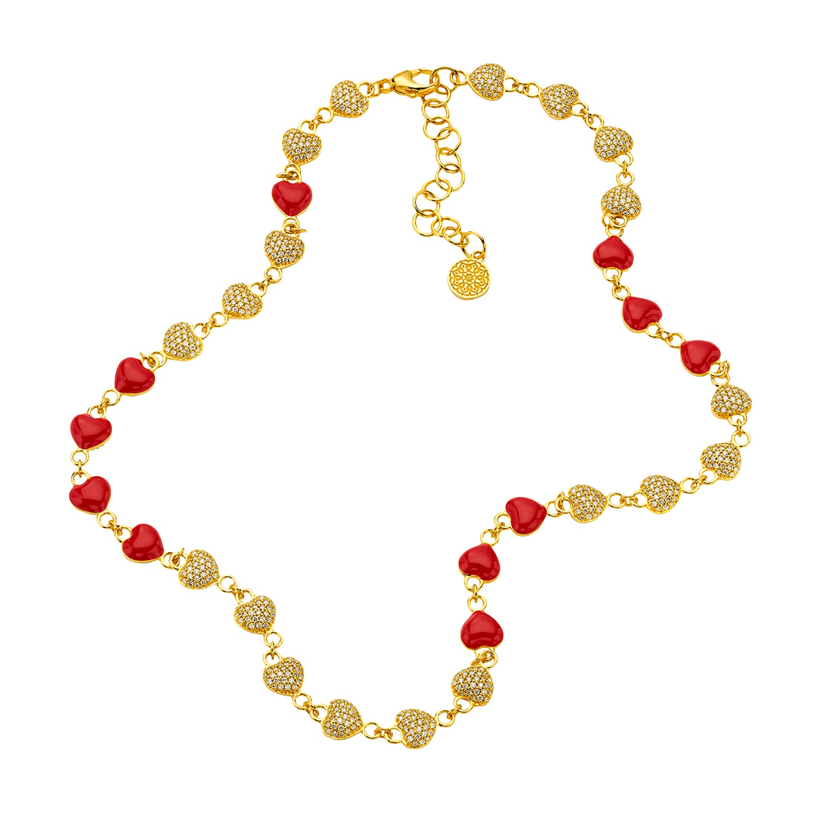 Buddha Mama Mini Puffy Heart Necklace - Red & Diamond - Necklaces - Broken English Jewelry