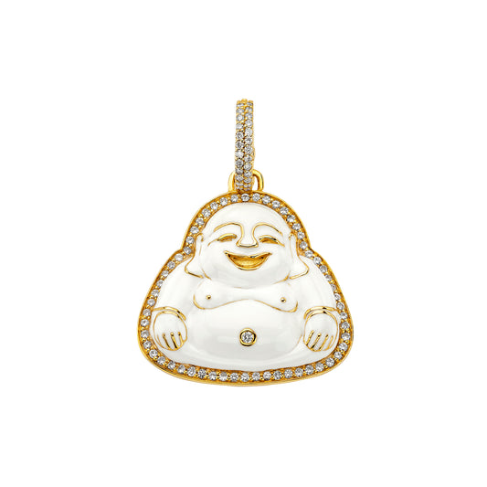 Medium Happy Buddha Pendant - White Enamel - Main Img