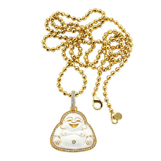 Medium Happy Buddha Pendant - White Enamel