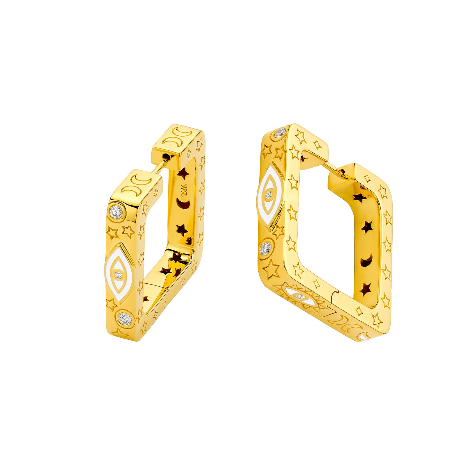 Buddha Mama Evil Eye Square Hoops - White Enamel - Broken English Jewelry