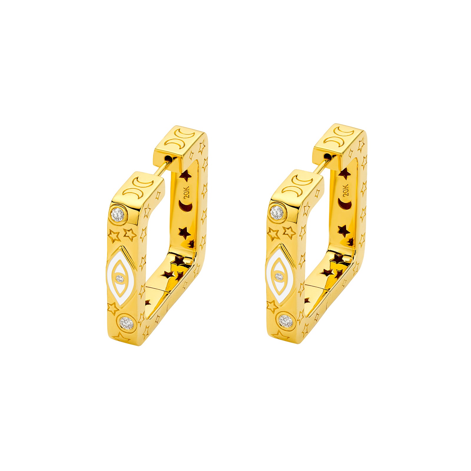 Buddha Mama Evil Eye Square Hoops - White Enamel - Broken English Jewelry