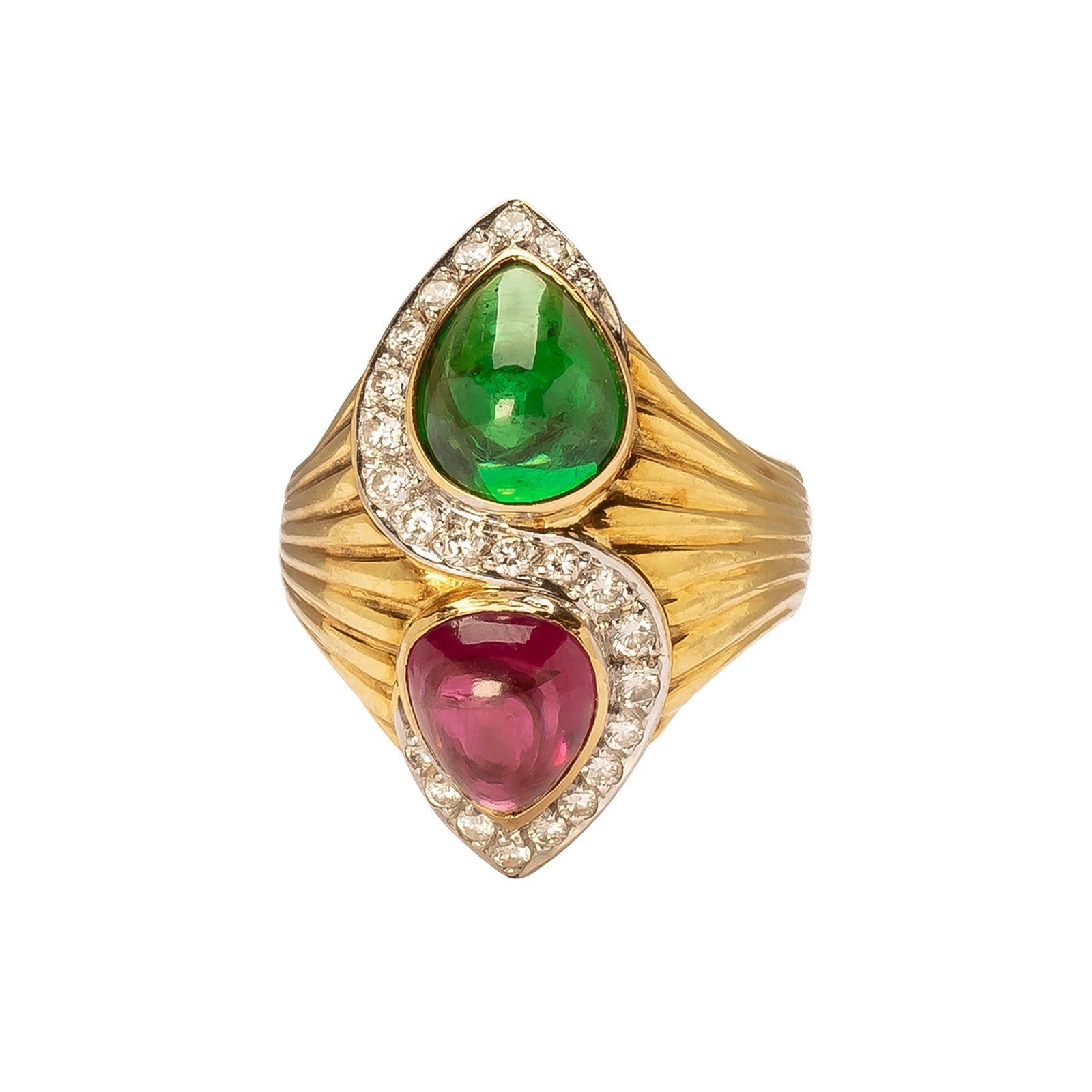 Antique & Vintage Jewelry Ribbed Pink & Green Tourmaline Duo Ring - Rings - Broken English Jewelry