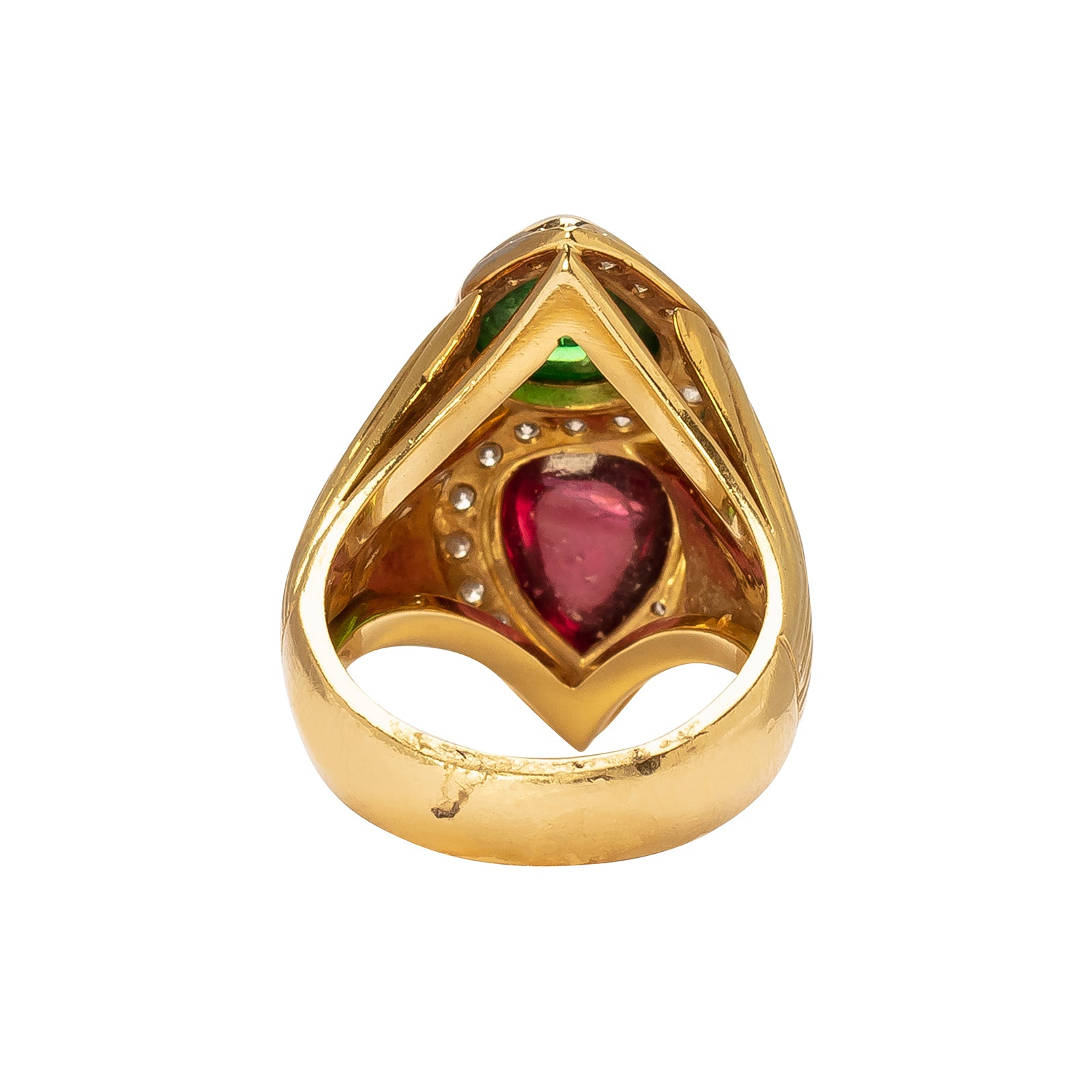 Ribbed Pink & Green Tourmaline Duo Ring