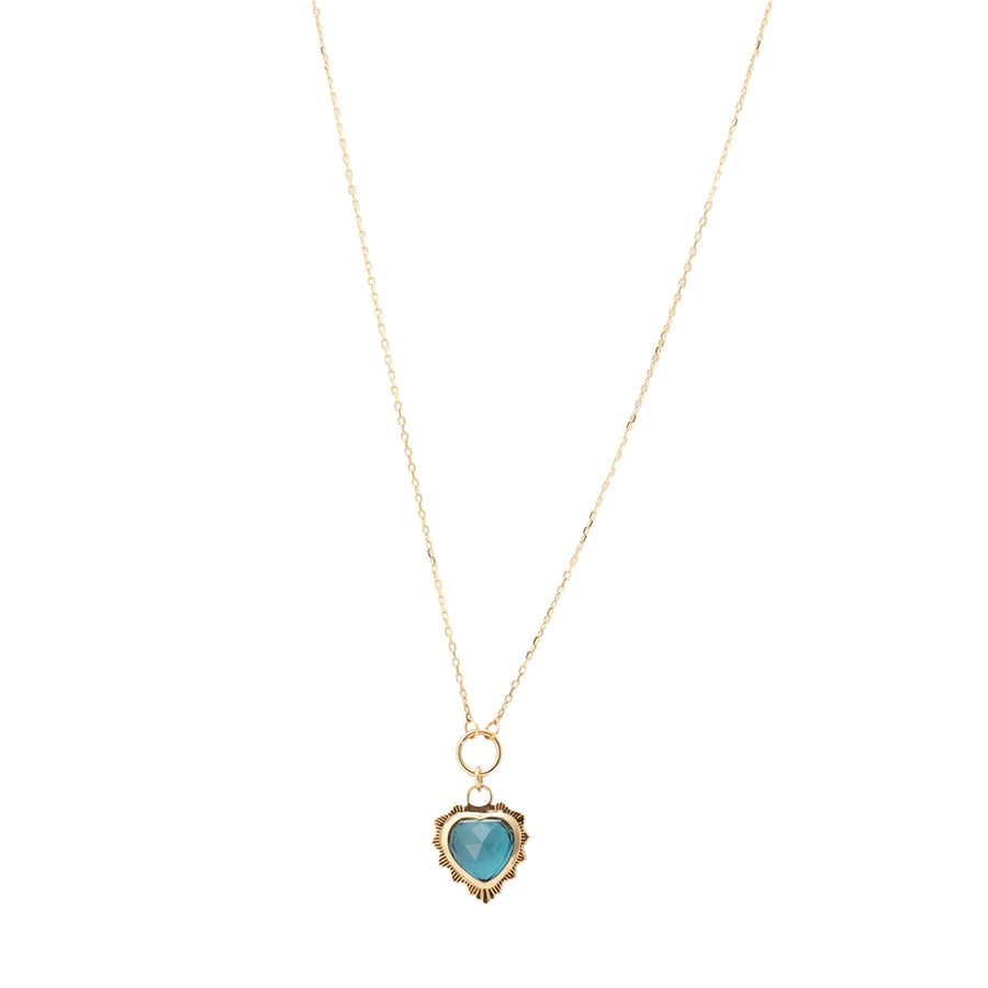 Foundrae Blue Topaz Heart Love Mini Medallion Drop Necklace  - Necklaces - Broken English Jewelry