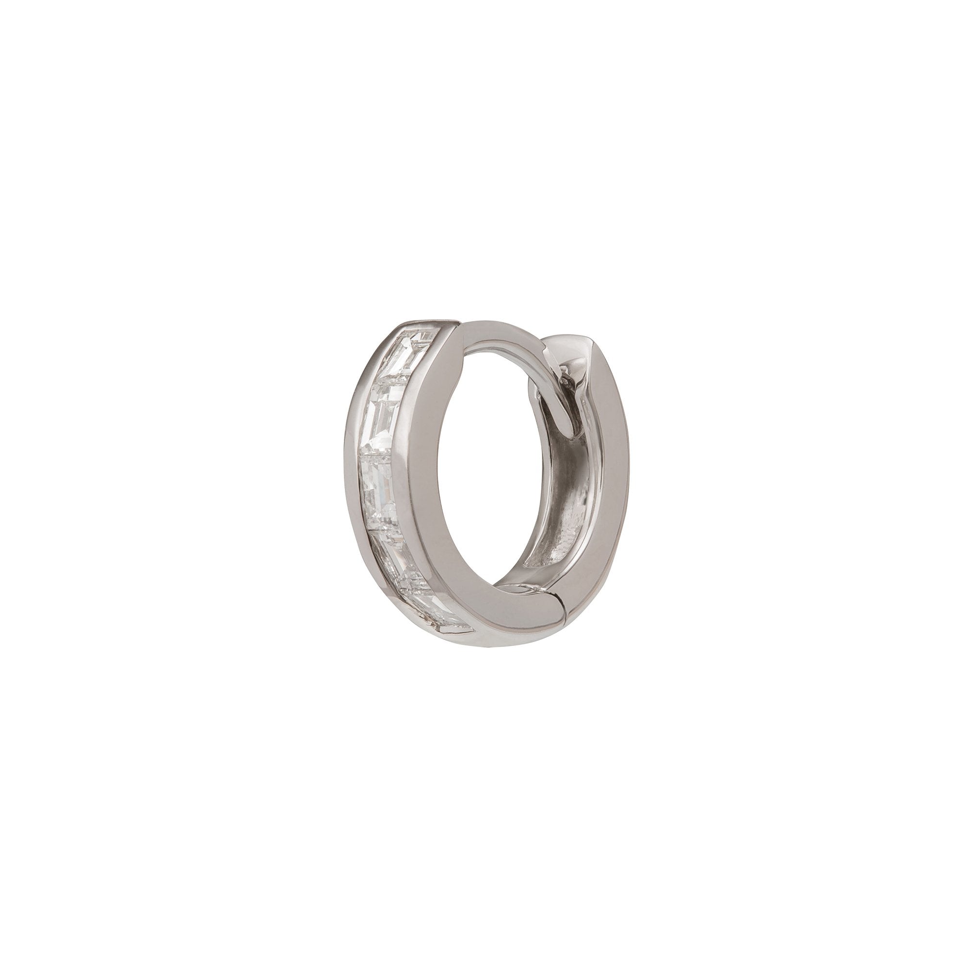 Trouver Half Baguette Huggie 6.5mm - White Gold - Earrings - Broken English Jewelry