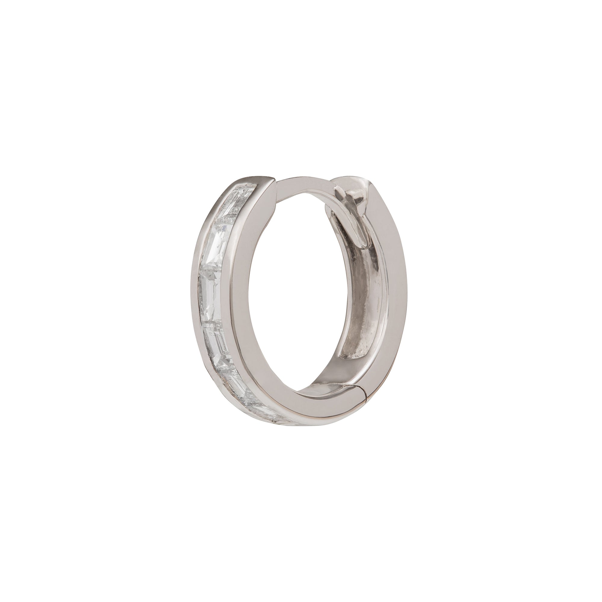 Trouver Half Baguette Huggie 8mm - White Gold - Earrings - Broken English Jewelry