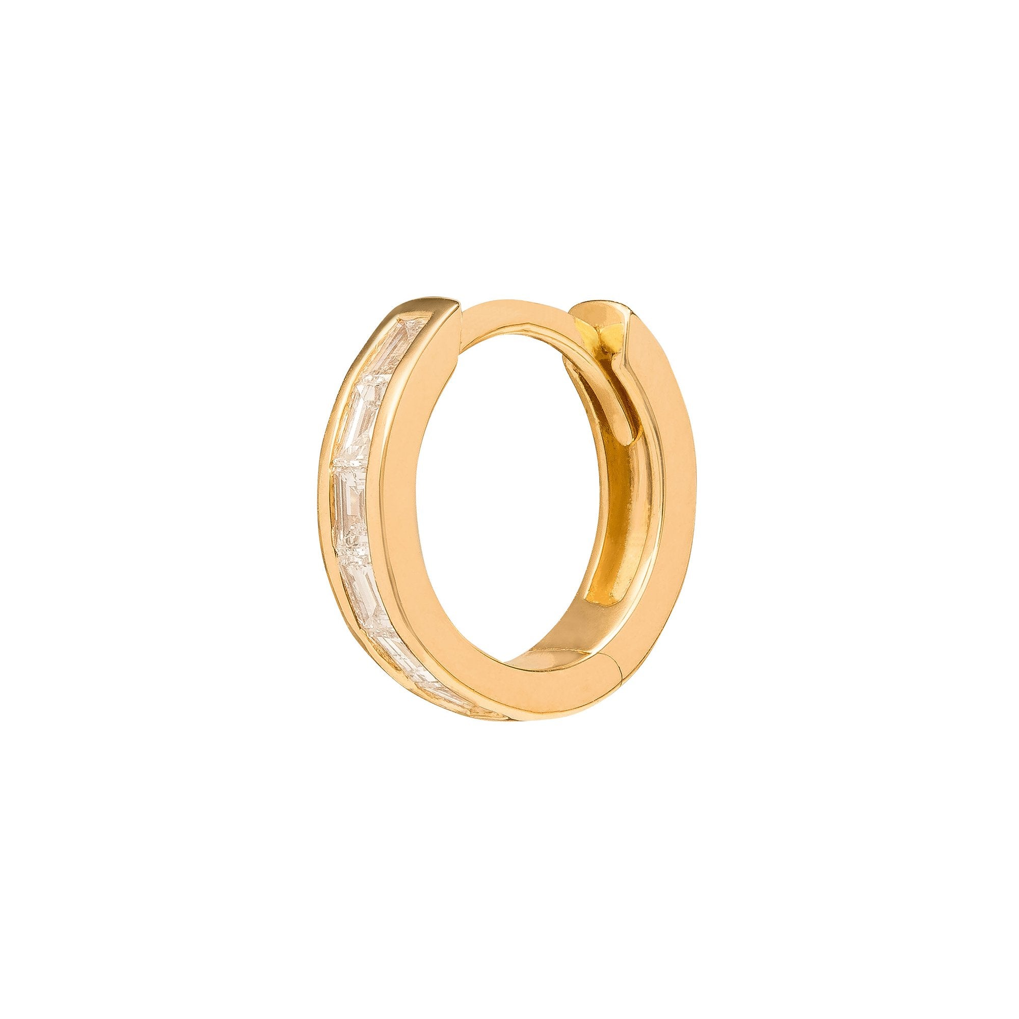 Trouver Half Baguette Huggie 8mm - Yellow Gold - Earrings - Broken English Jewelry