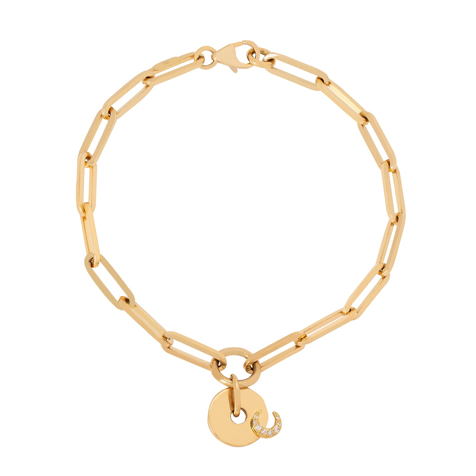 Foundrae Classic FOB Clip Bracelet - Diamond Crescent Disc - Broken English Jewelry