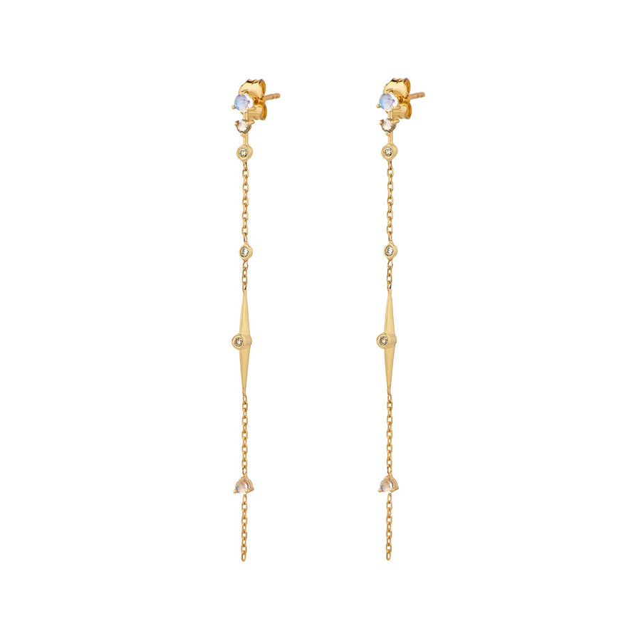 Celine Daoust Moonstone & Diamonds Long Chain Earrings - Broken English Jewelry