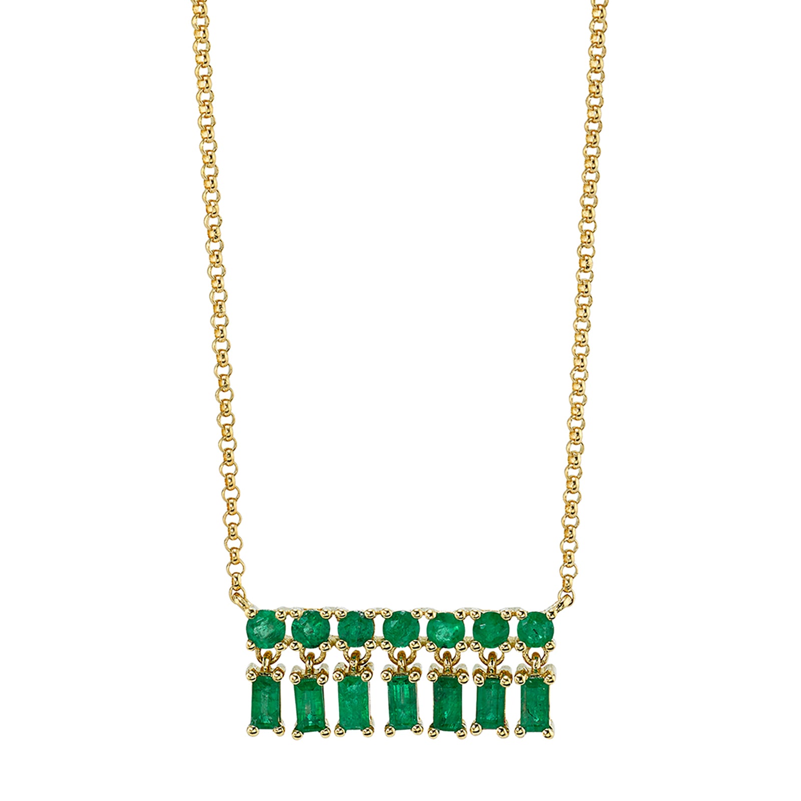 Borgioni Extra Small Emerald Bar Dangle Necklace - Yellow Gold - Broken English Jewelry