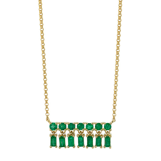 Extra Small Emerald Bar Dangle Necklace - Yellow Gold - Main Img