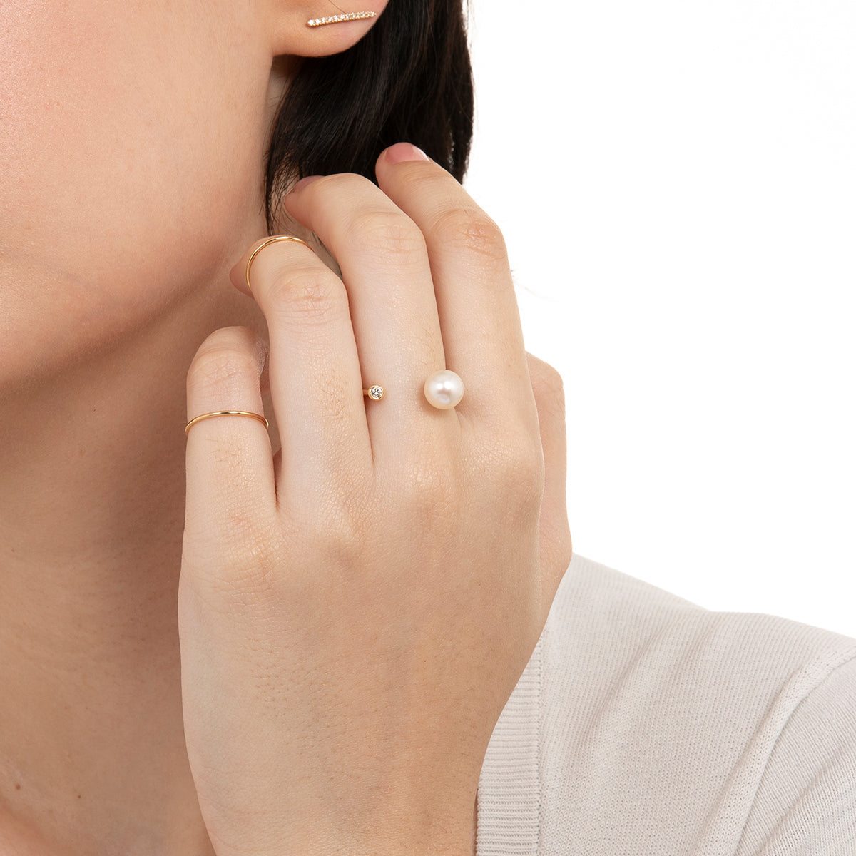 Cuff Ring l - Diamond & South Sea Pearl