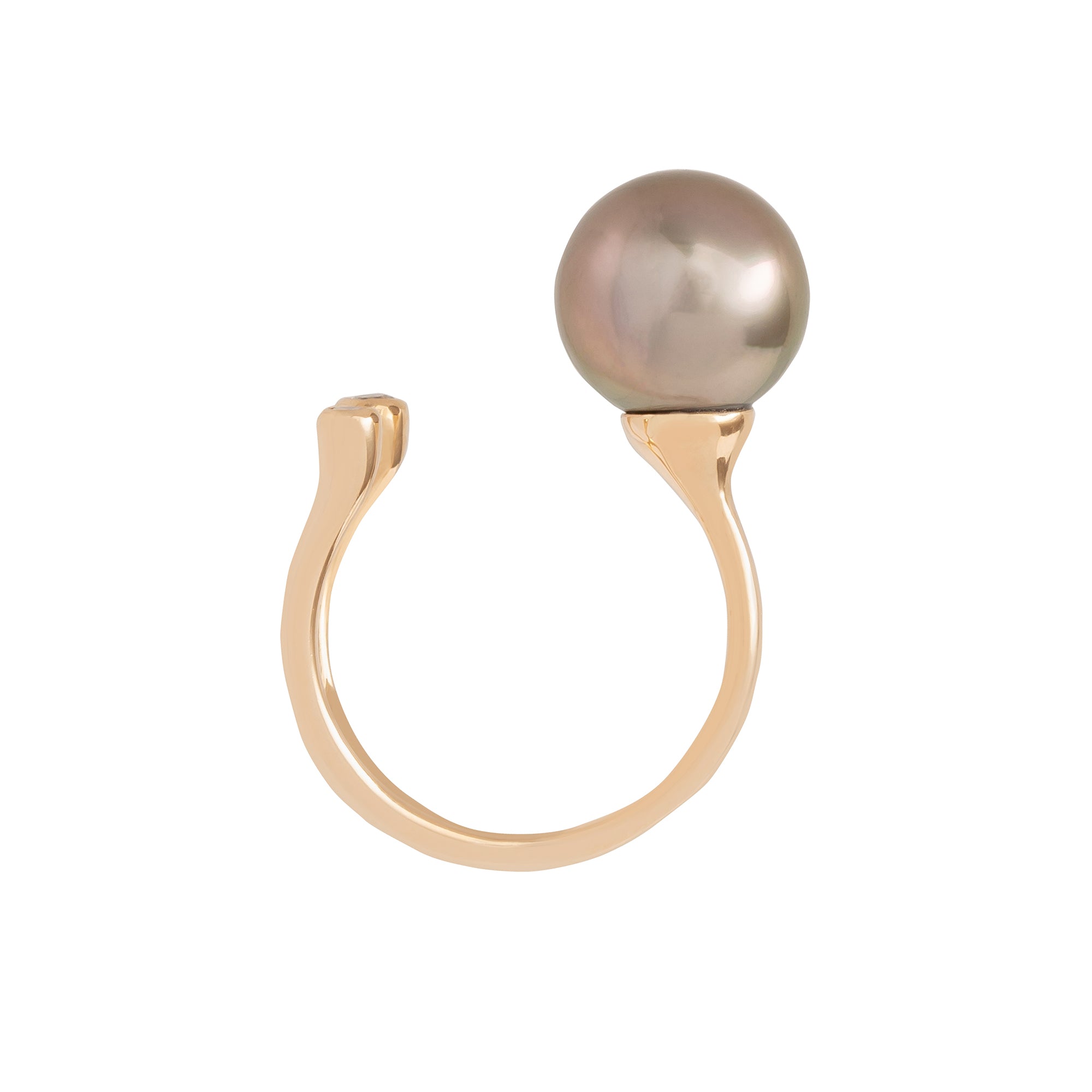 Hirotaka Cuff Ring ll - Diamond & Tahitian Black Pearl - Broken English Jewelry