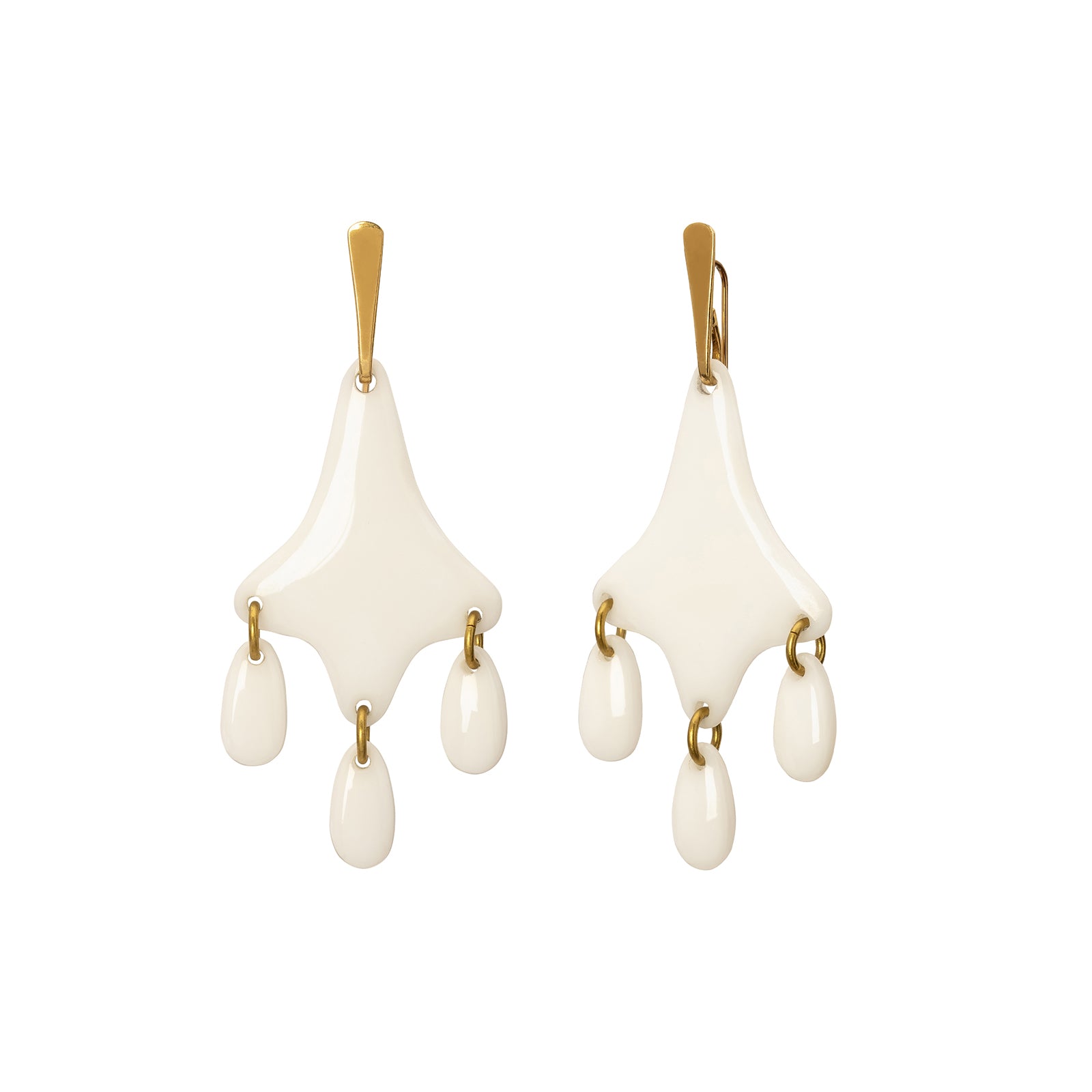 Lisa Eisner Jewelry White Cacholong Three Direction Earrings - Broken English Jewelry
