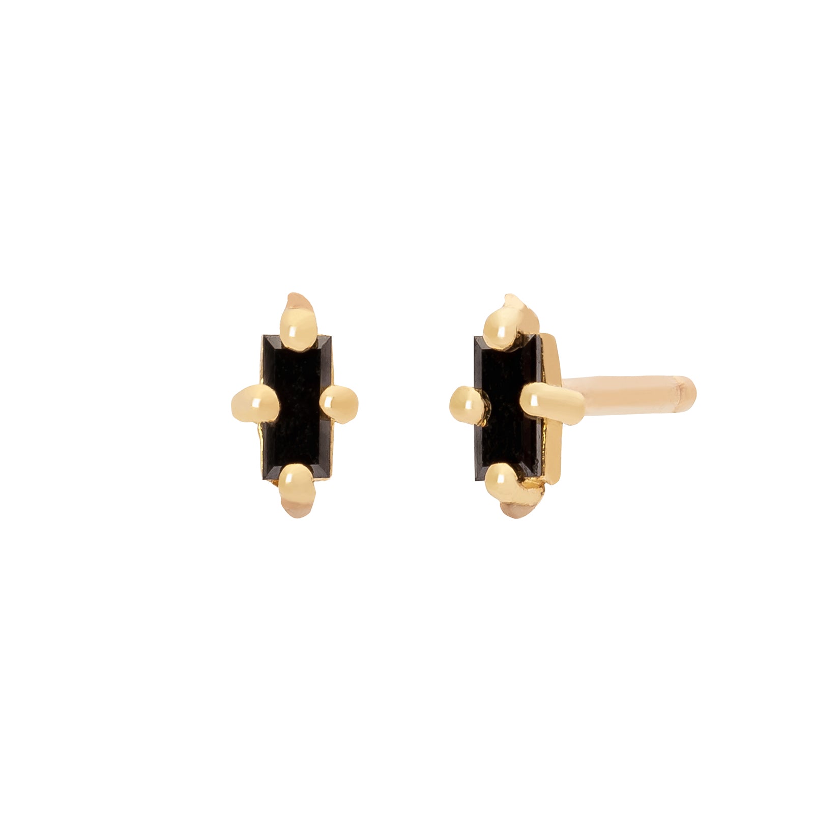 Lizzie Mandler Baguette Stud - Black Diamond & Yellow Gold - Broken English Jewelry