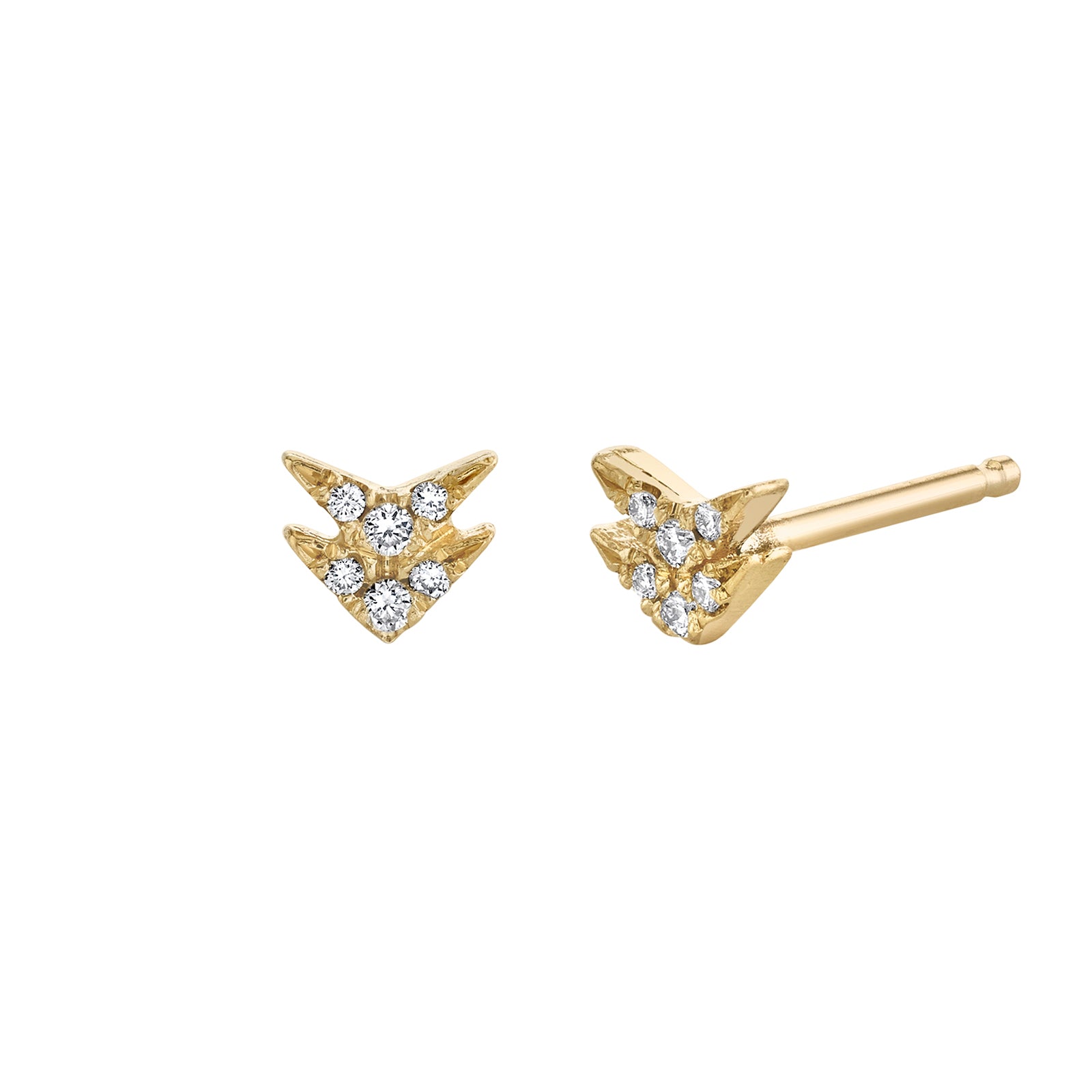 Lizzie Mandler Double Diamond Pave V Stud - Yellow Gold - Broken English Jewelry