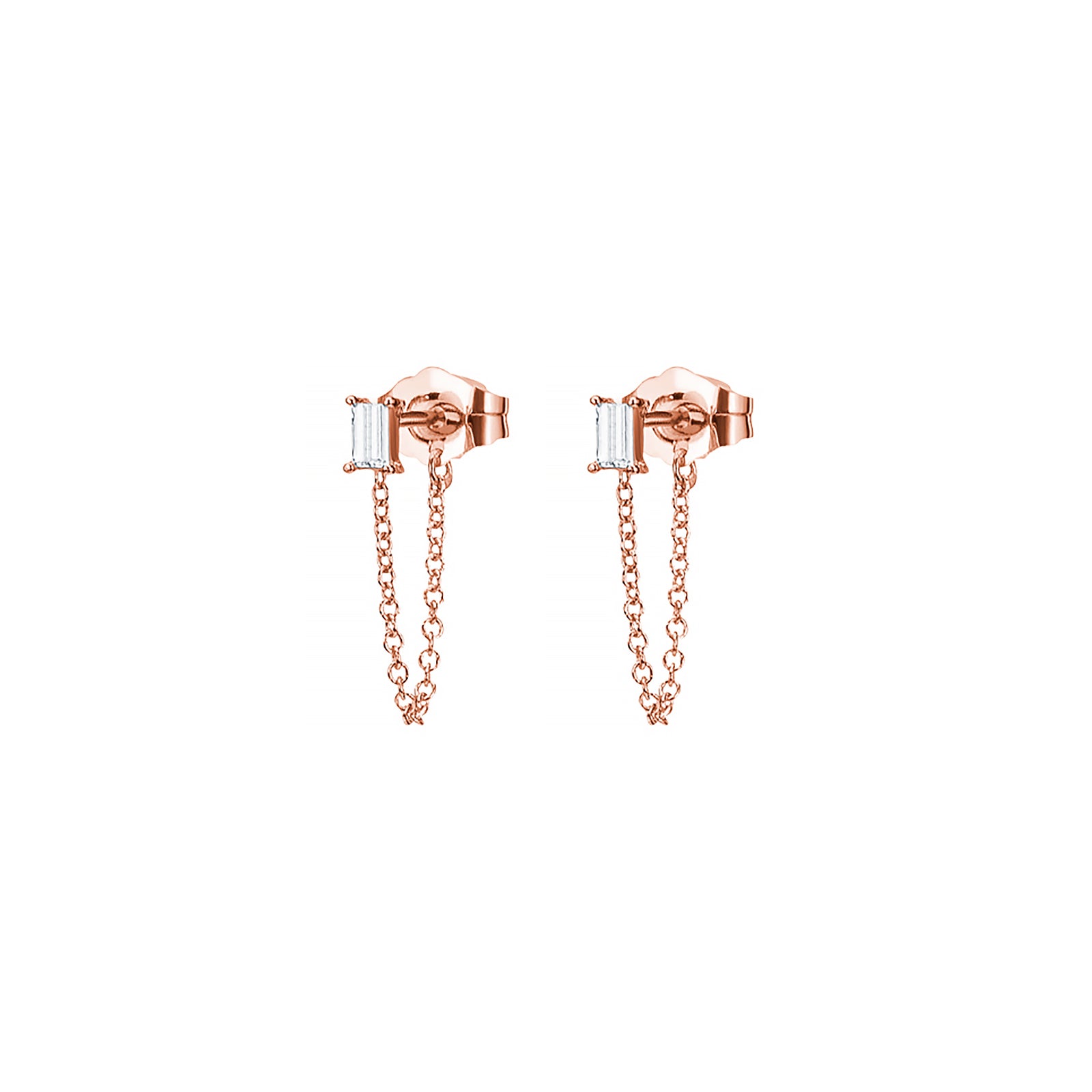 Carbon & Hyde Baguette Diamond Chain Huggies - Rose Gold - Broken English Jewelry