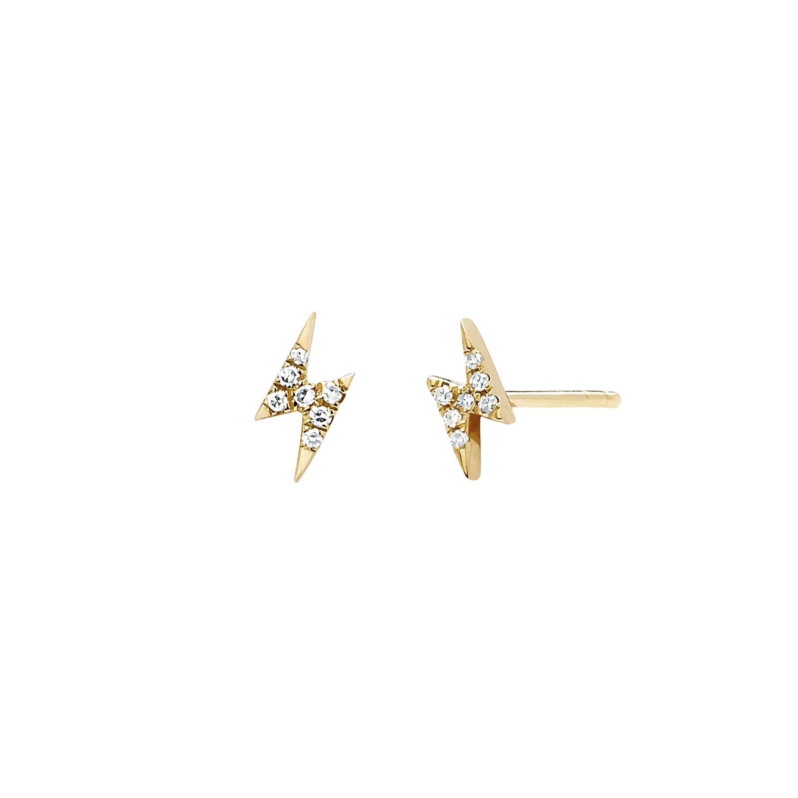 EF Collection Mini Lightning Bolt Studs - Yellow Gold - Broken English Jewelry