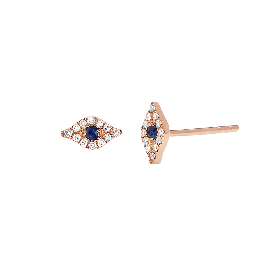 EF Collection Diamond Evil Eye Sapphire Studs - Rose Gold - Earrings - Broken English Jewelry